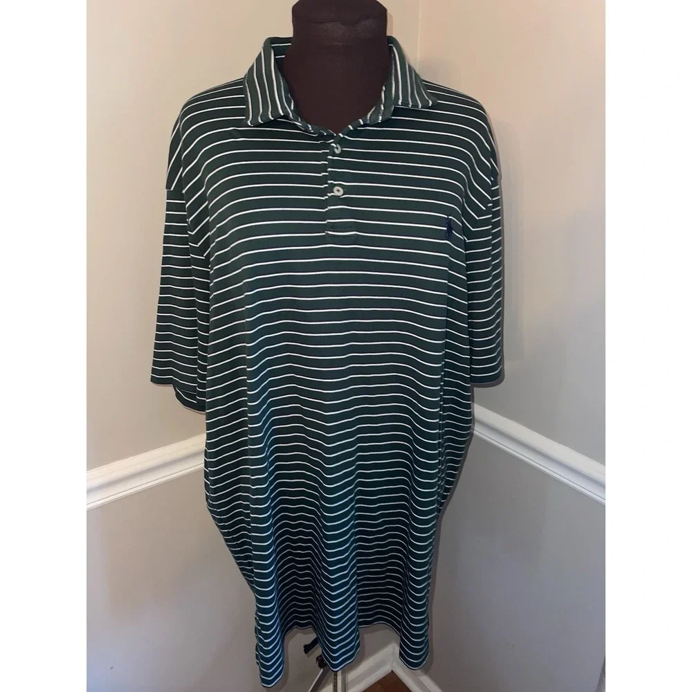 Polo Ralph Lauren Green Blue White Stripes Mens‎ Polo Shirt XXL Golf Preppy